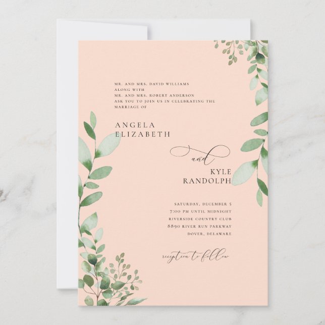 Blush Cascading Greenery Wedding Both Parents  Inv Invitation (Front)