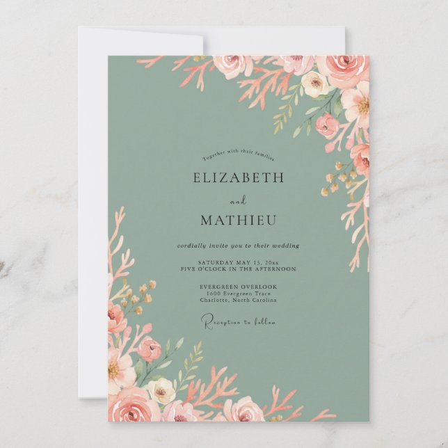 Blush Celadon Petal Wedding Invitation (Front)