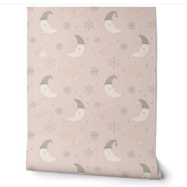 Blush Celestial Peel and Stick Wallpaper (Unrolling)