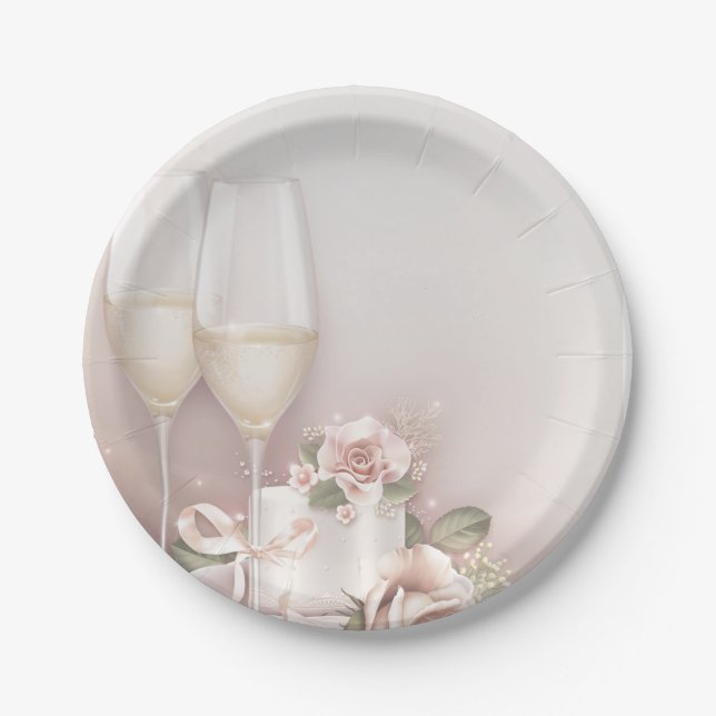Blush Champagne and Cake Paper Plate (Front)