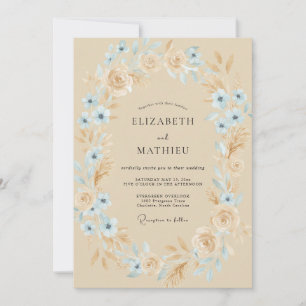 Blush Champagne Azure Wreath Wedding Invitation