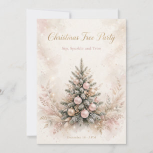 Blush Champagne Bauble Christmas Tree Party Invite