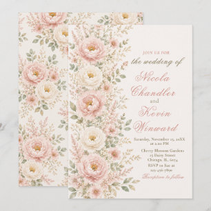 Blush & Champagne Floral Wedding Invitation