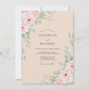 Blush Champagne Foliage Eucalyptus Wedding Invitation