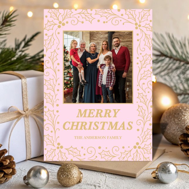 Blush & Champagne Gold Family Christmas Photo Holiday Card (Creator Uploaded)