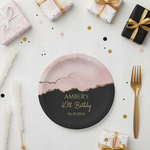 Blush Champagne Gold Glitter Abstract Watercolor Paper Plate
