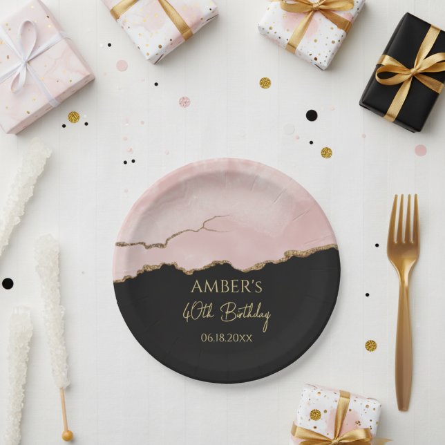 Blush Champagne Gold Glitter Abstract Watercolor Paper Plate (Creator Uploaded)