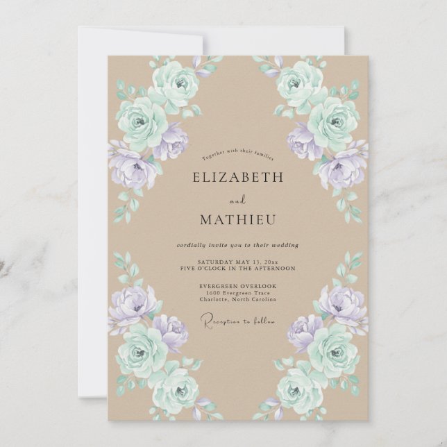 Blush Champagne Lilac Peony Wedding Invitation (Front)