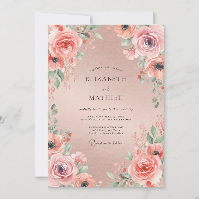 Blush Champagne Peony Wedding Invitation (Front)