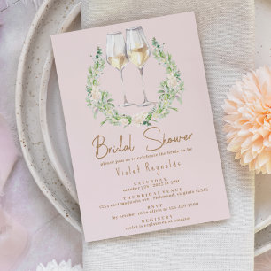 Blush Champagne Pink Cute Modern Bridal Shower Invitation