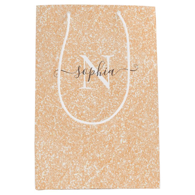 Blush Champagne Pink Glitter Customised Medium Gift Bag (Front)