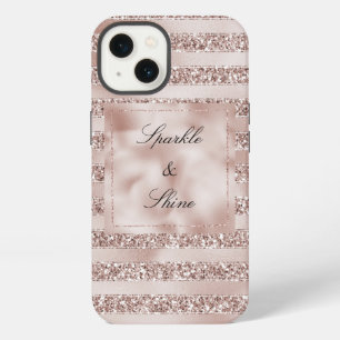 Blush Champagne Pink Glitter Glam Stripes iPhone 13 Case