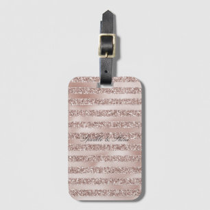 Blush Champagne Pink Glitter Glam Stripes Luggage Tag