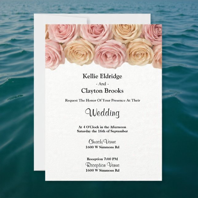 Blush & Champagne Roses Wedding Invitation (Creator Uploaded)