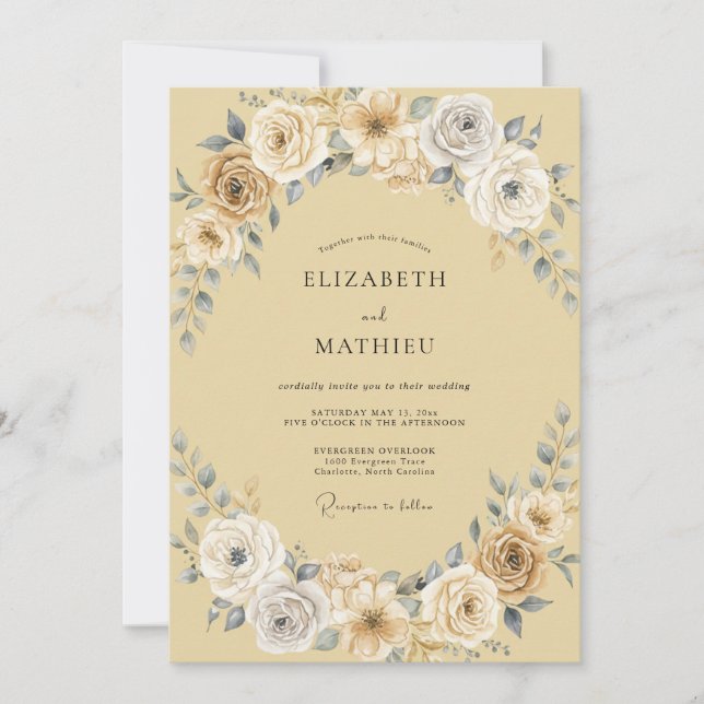 Blush Champagne Slate Petal Wedding Invitation (Front)