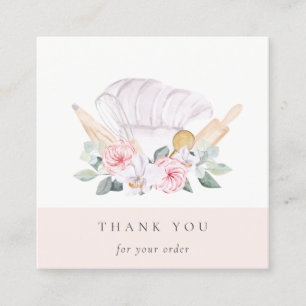 Blush Chef Hat Catering Floral Whisk Thank You Square Business Card
