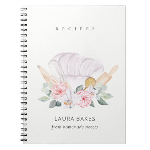 Blush Chef Hat Cookbook Floral Roller Whisk Recipe Notebook