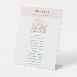 Blush Chef Hat Floral Whisk Bakery Service Price Pedestal Sign
