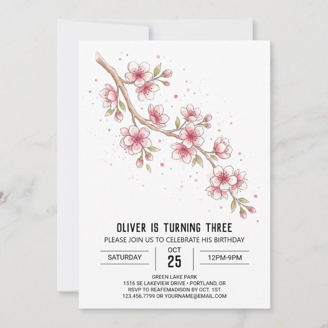 Blush Cherry Blossom Birthday Invitation (Front)