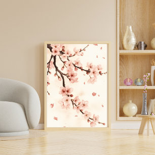 Blush Cherry Blossom Watercolor Branch Wall Art