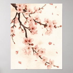 Blush Cherry Blossom Watercolor Branch Wall Art