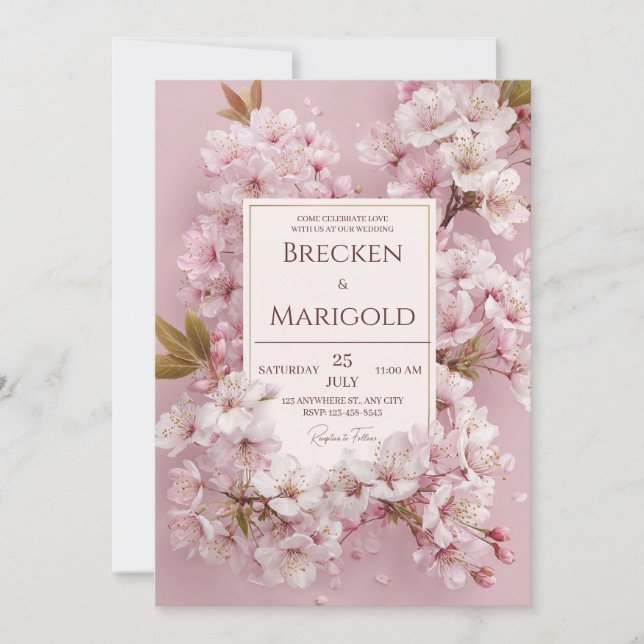 Blush Cherry Blossom Wedding  Invitation (Front)