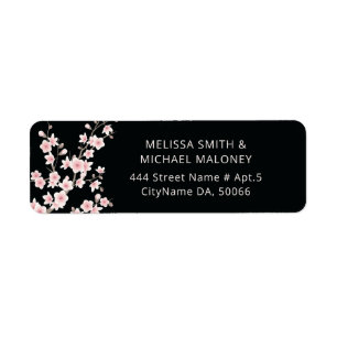Blush Cherry Blossoms Black Wedding Label
