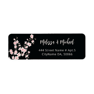  Blush Cherry Blossoms Black    Wedding Label