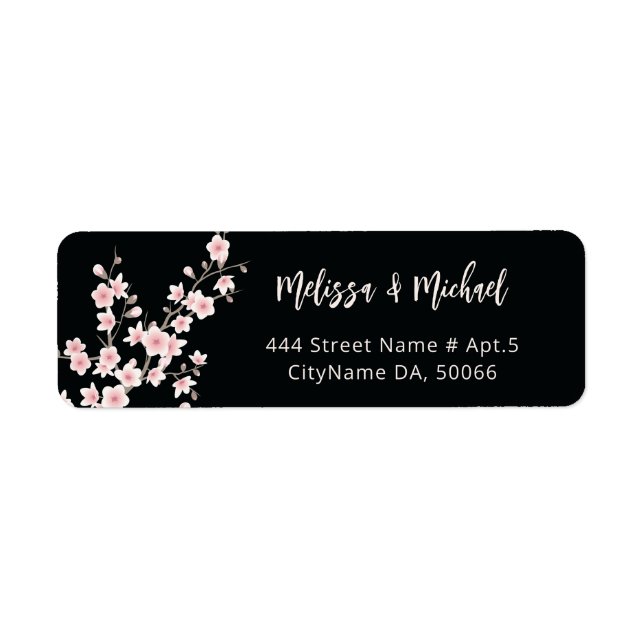  Blush Cherry Blossoms Black |  Wedding Label (Front)