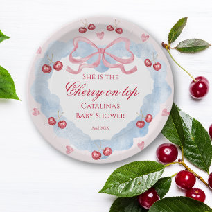  Blush Cherry Kiss Baby Shower Paper Plate