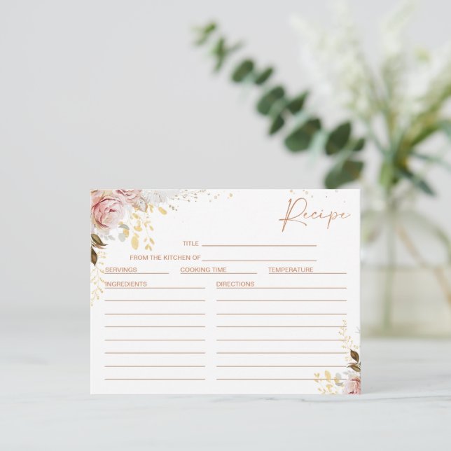 Blush Chic Floral Bridal Shower Recipe Card (Standing Front)
