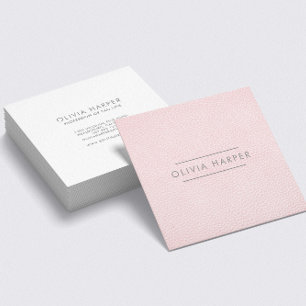 Blush Chic   Minimal Leather Look Square Business Card