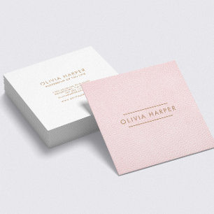 Blush Chic Minimal Leather Look Square Business Card
