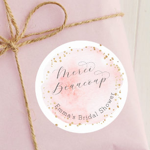 Blush Circle Merci Beaucoup Bridal Shower Classic Round Sticker