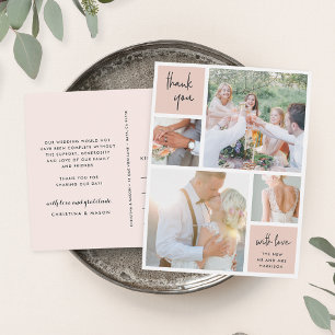 Blush Collage Wedding Photo Thank You Postcard