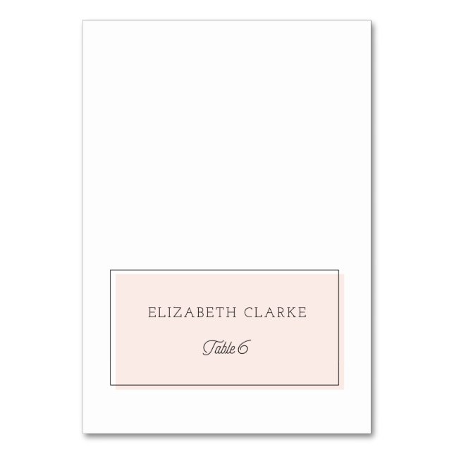 Blush Colour Block Minimalist Place Card | Table 6 (Front)