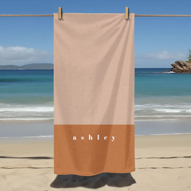 Blush Colour Block Personalised Beach Towel (Pink color block personalized name beach towel.)