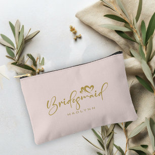 Blush Colour Bridesmaid Script Name Cosmetic Gift Accessory Pouch