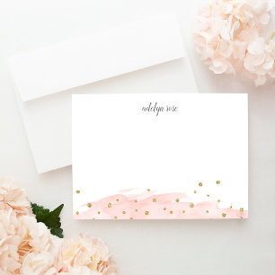 Blush   Confetti Pop Personalized Stationery Flat Card