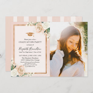 Blush & Copper Floral Graduation Party Photo Invitation