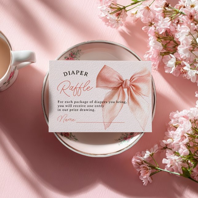 Blush Coquette Bow Diaper Raffle Baby Shower Enclosure Card (Blush Coquette Bow Diaper Raffle Baby Shower Enclosure Card)