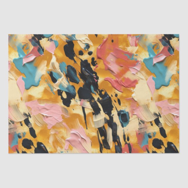 Blush Coral Aqua Gold Abstract Tissue Paper (Front)