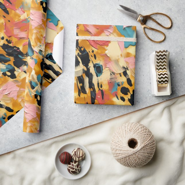 Blush Coral Aqua Gold Abstract Wrapping Paper (Crafts)