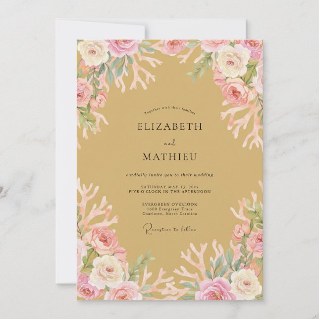 Blush Coral Botanical Flourish Wedding Invitation (Front)