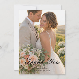 Blush Coral Floral Photo Wedding Thank You Card