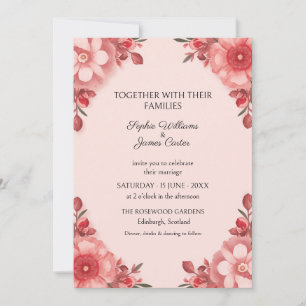 Blush Coral Floral Wedding Invitation