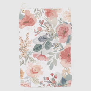 Blush Coral Garden Floral Watercolor Pattern Golf Towel
