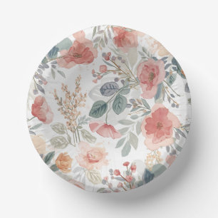 Blush Coral Garden Floral Watercolor Pattern Paper Plate