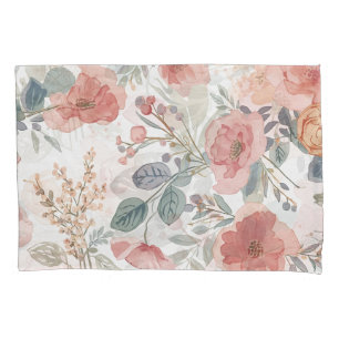 Blush Coral Garden Floral Watercolor Pattern Pillowcase