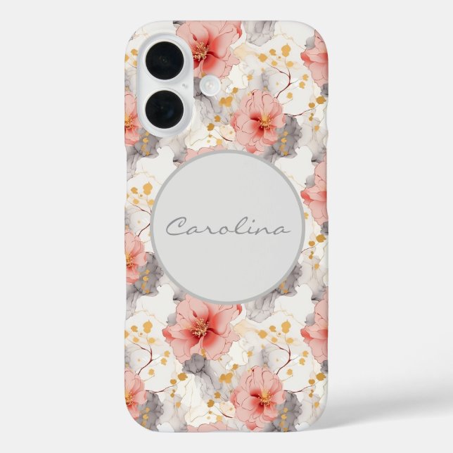 Blush Coral Grey Floral Case-Mate iPhone Case (Back)